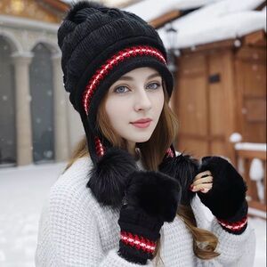 NEW❤️Elegant and warm winter Fleece hat and gloves set